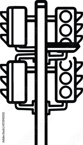 Vector silhouette traffic light signal isolated on white illustration
