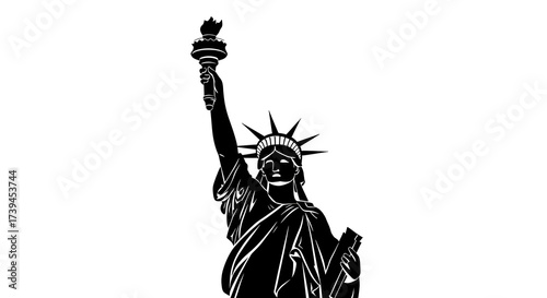 Statue Silhouette Holding Torch Illustration on White Background