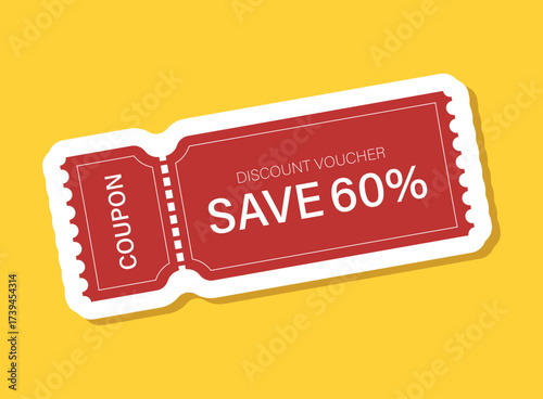 Gift voucher sticker icon in flat style. 60% discount vector illustration on isolated background. Promotion coupon sign business concept.
