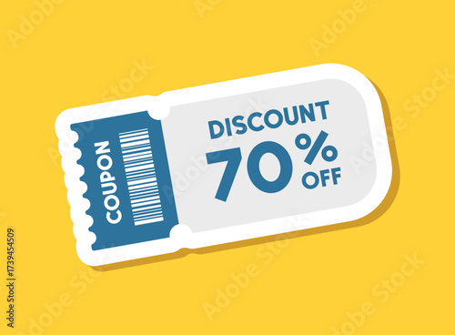 Gift voucher sticker icon in flat style. 70% discount vector illustration on isolated background. Promotion coupon sign business concept.