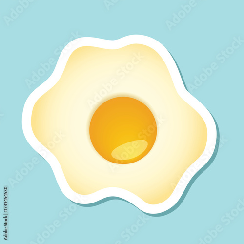 Fried egg sticker icon in flat style. Protein omelet vector illustration on isolated background. Scrambled breakfast sign business concept.