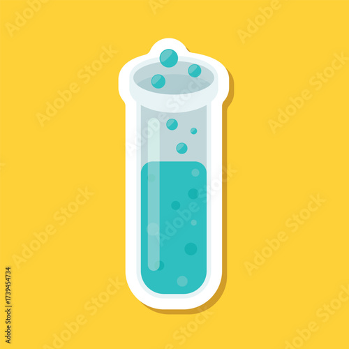 Science lab bottle sticker icon in flat style. Laboratory glassware equipment vector illustration on isolated background. Test tube sign business concept.
