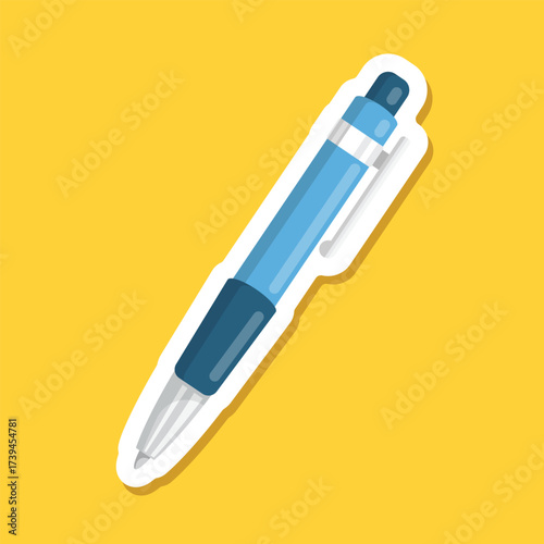 Ballpoint pen sticker icon in flat style. Office tool vector illustration on isolated background. School equipment sign business concept.
