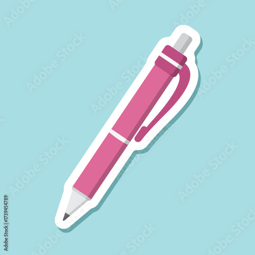 Ballpoint pen sticker icon in flat style. Office tool vector illustration on isolated background. School equipment sign business concept.