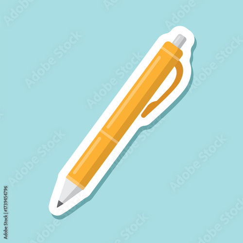 Ballpoint pen sticker icon in flat style. Office tool vector illustration on isolated background. School equipment sign business concept.