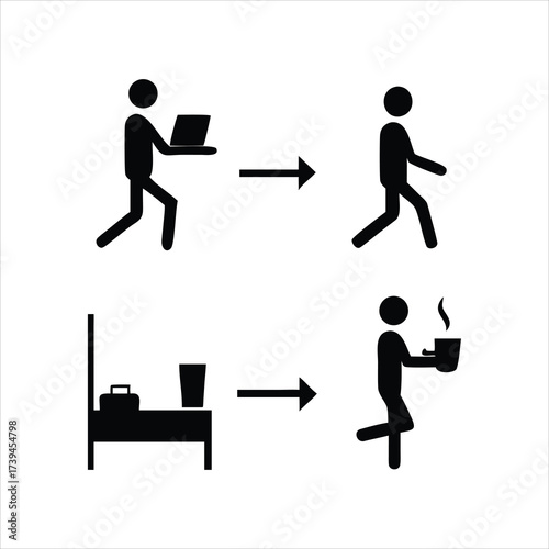 Daily routine icons showing work and relaxation