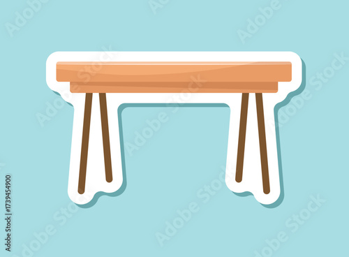 Table furniture sticker icon in flat style. Wooden table vector illustration on isolated background. Dinner desk sign business concept.