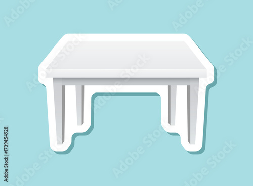Table furniture sticker icon in flat style. Wooden table vector illustration on isolated background. Dinner desk sign business concept.