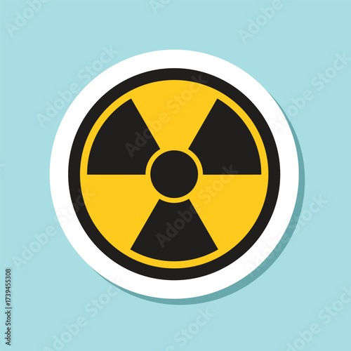 Radioactive material warning sticker icon in flat style. Radiation danger vector illustration on isolated background. Caution sign business concept.