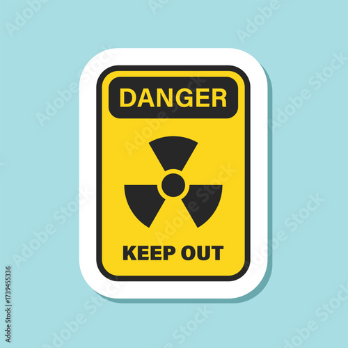 Radioactive material warning sticker icon in flat style. Radiation danger vector illustration on isolated background. Caution sign business concept.