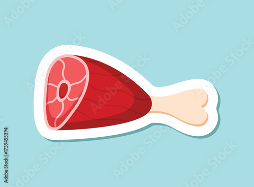 Raw meat sticker icon in flat style. Lamb or beef vector illustration on isolated background. Fried protein meal sign business concept.