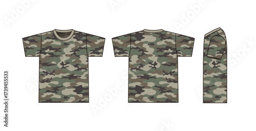 Camouflage short-sleeved T-shirt template illustration