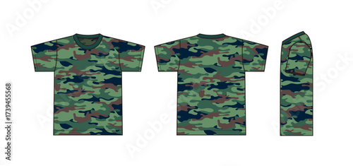 Camouflage short-sleeved T-shirt template illustration