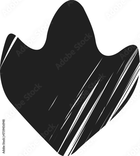Vector cartoon illustration of a black duck paw print symbol isolated on white. Drawing for wildlife designs, animal tracks, nature education and hunting or outdoors