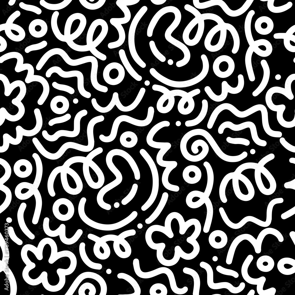 Fototapeta premium Abstract Black and White Doodle Pattern