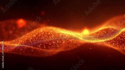 Abstract Gold Wave of Particles with Depth of Field and Bokeh Effect