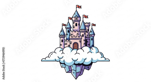 A majestic castle floats on a cloud island, , evoking fairy tales, dreams, and a sense of wonder and enchantment