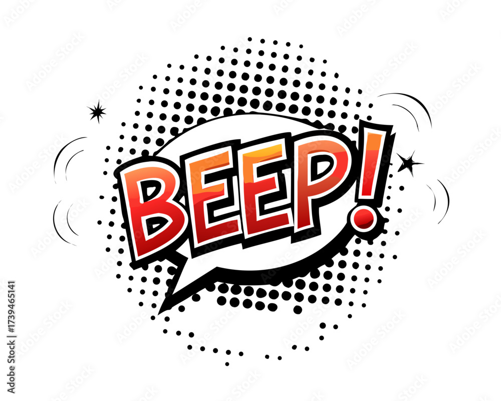 Obraz premium Sound effect bubble with exclamation ‘Beep!’ in retro halftone comic book style