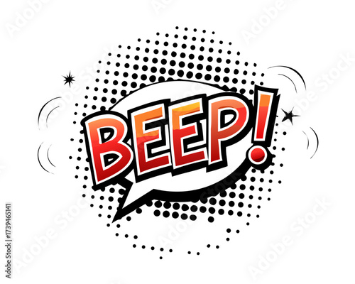Sound effect bubble with exclamation ‘Beep!’ in retro halftone comic book style