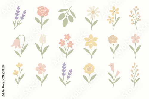 Floral Botanical Icon Set — Minimal Wildflower and Leaf Collection for Nature and Garden Design