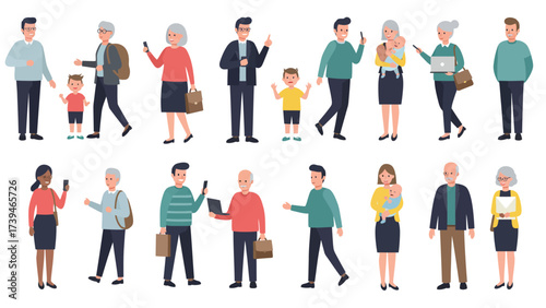 Diverse Modern Society People With Technology Flat Design Illustration