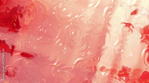 Abstract Red and Pink Glossy Liquid Background with Light Reflection