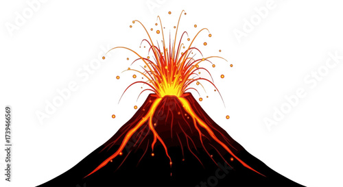 Fiery volcano erupting with glowing lava spewing into the air