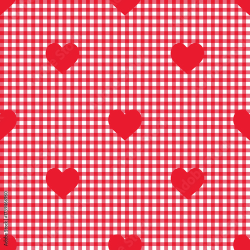 Red Gingham and Hearts Seamless Pattern