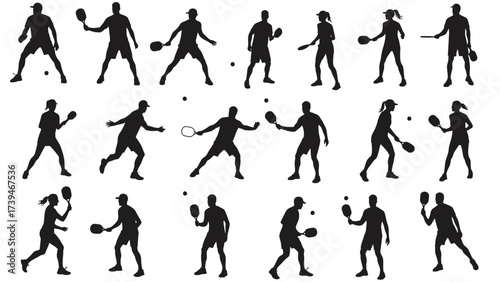 Pickleball And Paddleball Players Silhouettes Vector Set
