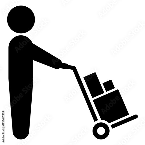 Icono hombre con carretilla de carga con paquetes 