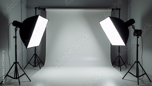 Studio Setup With Lighting Equipment And Backdrop