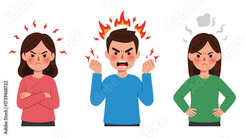Vector Illustration of Diverse People Expressing Strong Feelings of Anger and Frustration