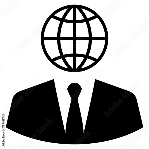 Icono con silueta de hombre de negocios con globo terráqueo en lugar de la cabeza 