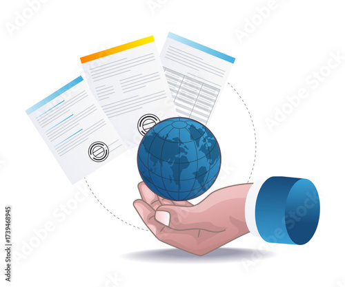 hand holding world document data text symbol for global information