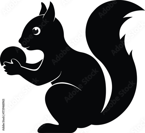 Image Description

Cute cartoon animal illustration of a squirrel eating a nut, with a black silhouette design and wildlife nature vector outline
