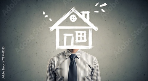 Creative surreal concept of a person with a house for a head symbolizing home