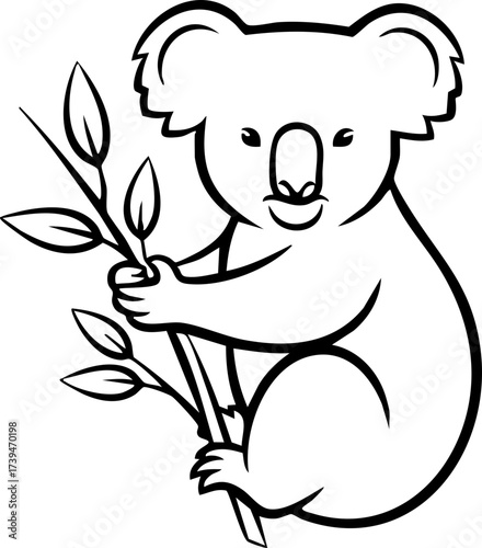 Adorable koala clinging to eucalyptus branch, a charming wildlife illustration perfect for children's books or conservation campaigns, originally a vector graphic