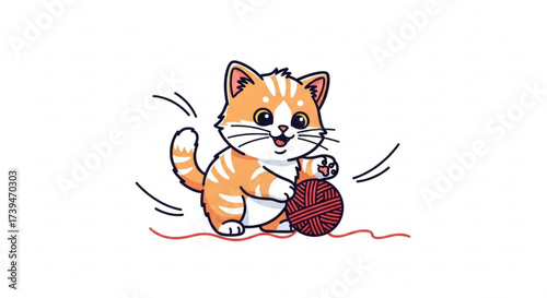 A playful orange tabby kitten joyfully bats at a ball of yarn, its eyes sparkling with mischief a charming scene of feline fun