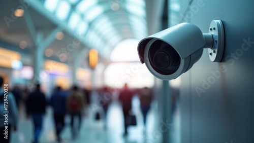 Security Camera At Airport, Crowd Blurred