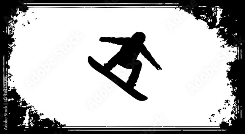 Dynamic snowboarding silhouette soaring through the air, a vector art image perfect for winter sports promotions and action-packed adventure designs
