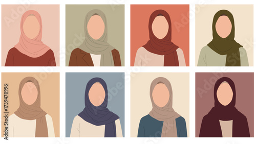Modern Diverse Muslim Women Avatars with Hijabs
