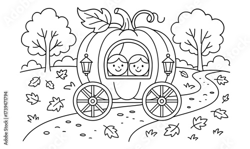 Autumn fairy tale: pumpkin carriage adventure in a whimsical landscape