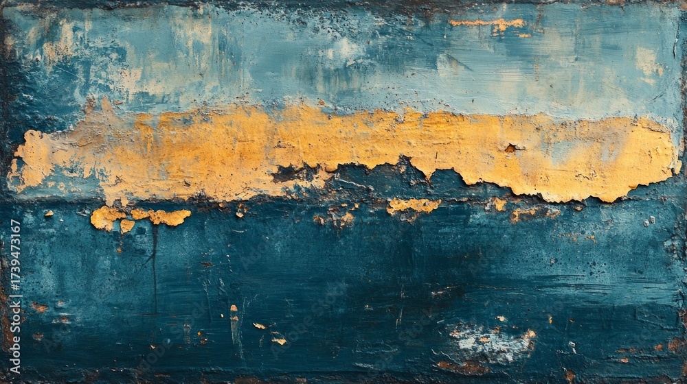 Naklejka premium An old painted wall with peeling paint and rust reflects decay and abandonment, suitable for art projects and articles about urbanization.