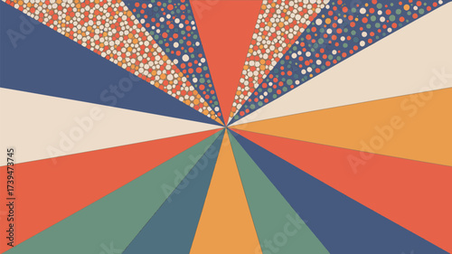 A retro style radial pattern with solid color wedges and speckled areas emanating from the center