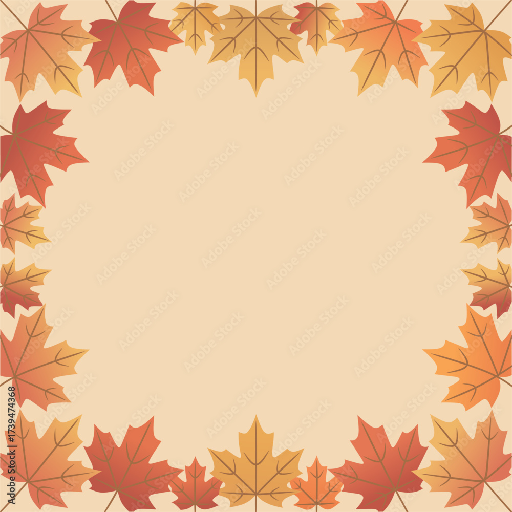 Obraz premium Decorative border design made of autumn leaves with warm tones, ideal for greeting cards, promotional banners, and autumn-themed design projects.
