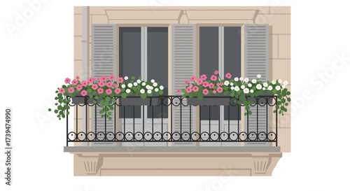 A Parisian balcony featuring flowerfilled planters