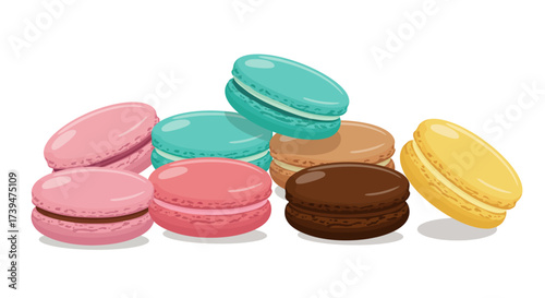 A small pile of colorful macarons in various flavors and colors
