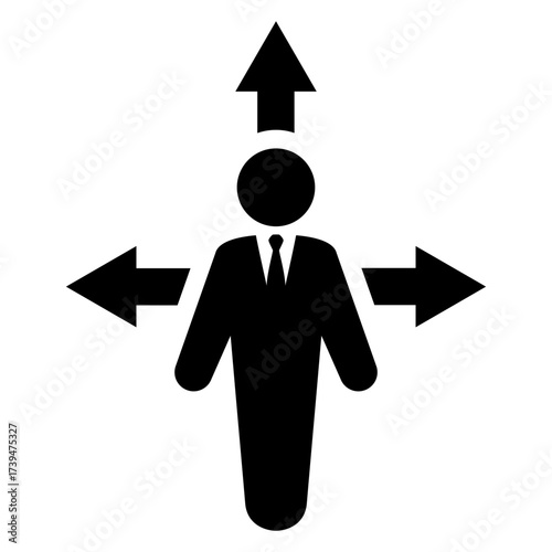 Icono con silueta de hombre de negocios con flechas de dirección 