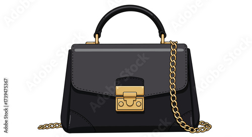 Black purse with gold accents handle lock and chain strap