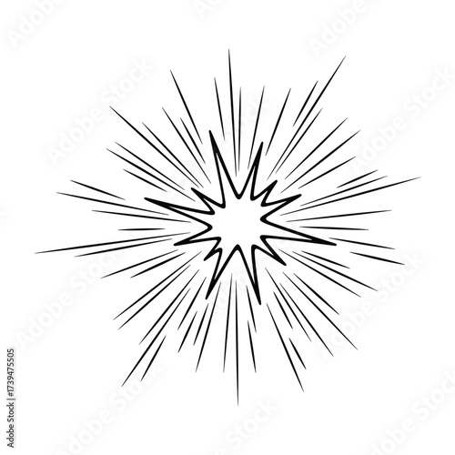 Black starburst explosion lines on white background comic book style manga